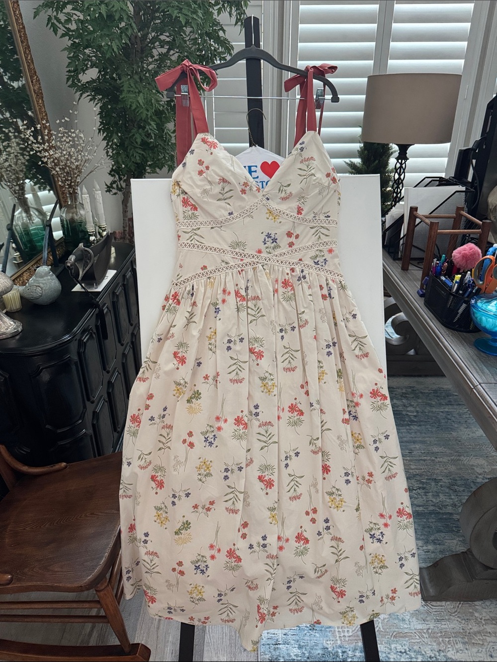 Arose StudioWomen Floral Tie-Shoulder Sundress - Cream with Multicolor flower